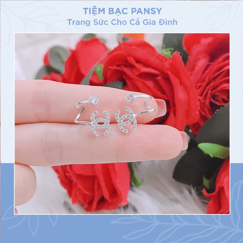 Khuyên tai bạc dáng logo thời trang - Bông tai nữ bằng bạc chuẩn, kẹp vành tai xinh xắn