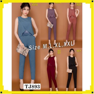 Set trang phục 🌸freeship🌸 set nguyên bộ quần dài áo đắp chéo phối ren j893