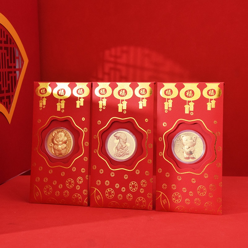 Bao Lì Xì Thần Tài Đỏ Mạ Vàng May Mắn