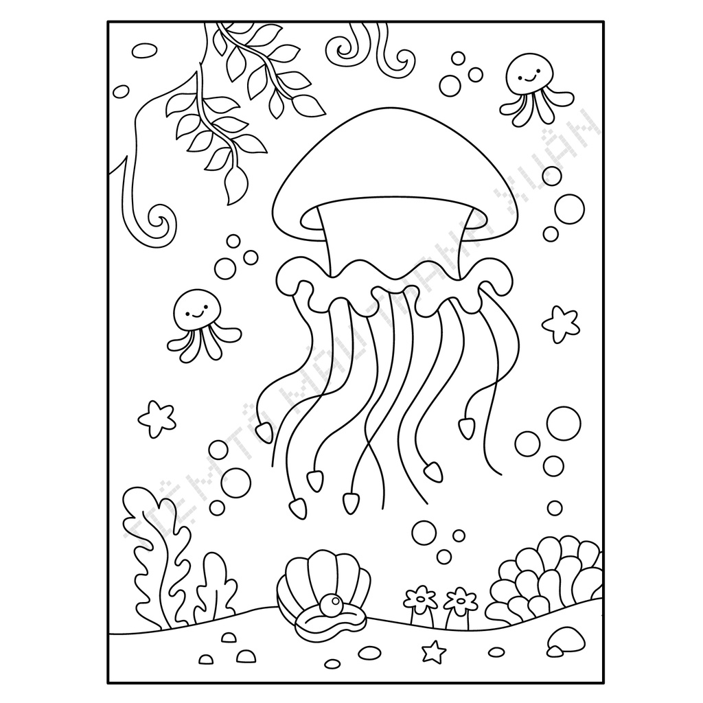 Set 20 Tờ Tranh Tô Màu Hình Sứa Jellyfish Cute Tô Màu Sáp, Màu Chì - Tiệm Tô Màu Thanh Xuân