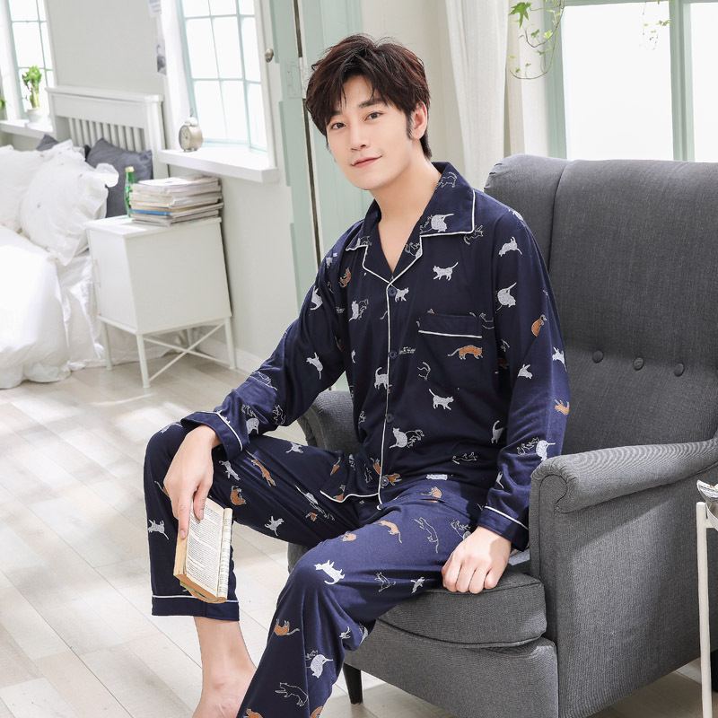 Bộ Đồ Ngủ Cotton Tay Dài Thoáng Khí In Hình Mèo Dành Cho Cặp Đôi