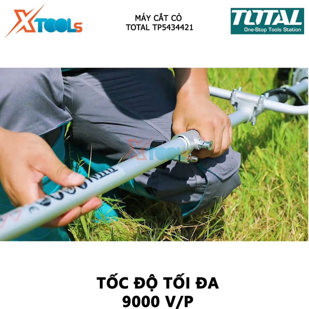 Máy cắt cỏ dùng xăng TOTAL TP5434421 máy cắt cỏ có dung tích xi lanh 42.7 cc, Công suất tiêu thụ 1.25Kw(2HP), 9000v/p