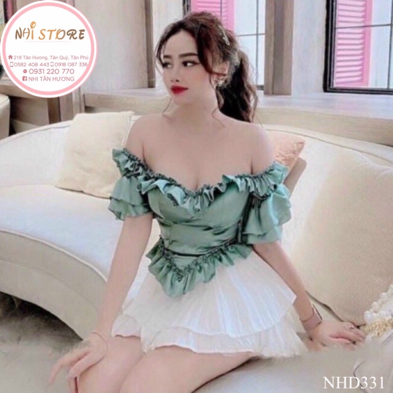 [FREESHIP 50K] Áo Croptop Cổ Vuông Tay Phồng Bèo Dún Lai Nhọn Sang Chảnh  NHISTORE Freesize Dưới 55kg