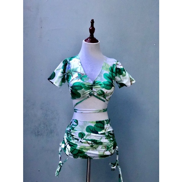 Bikini biển 2 mảnh ❤️ Siêu hót ❤️ Đồ bơi tay ngắn phối quần đùi váy nhún m