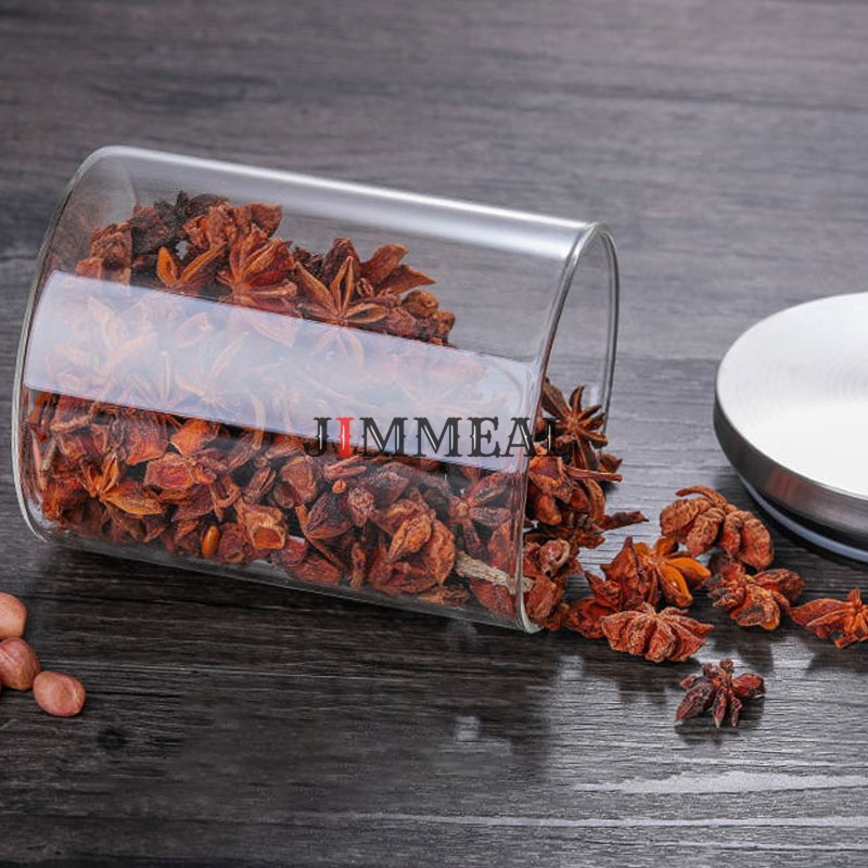 Lọ Thủy Tinh Tròn Nắp Inox, Hộp, Hũ Thủy Tinh Nắp Inox Jimmeal Đựng Gia Vị, Thực Phẩm 200 350 500 750 1000 1200 1600ml
