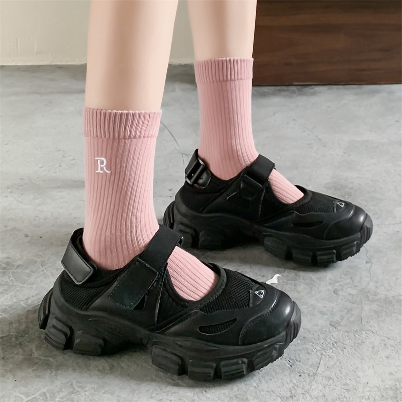 Vớ Cotton Cổ Vừa Màu Trơn Thêu Chữ Phong Cách Thể Thao Thời Trang Cho Nữ