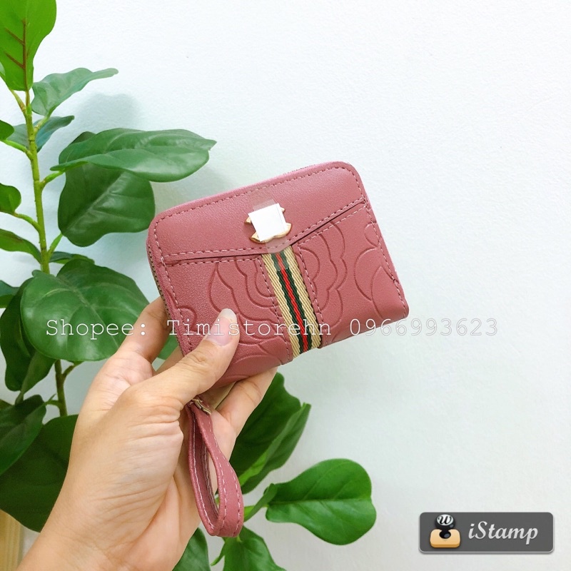 Ví tiền nữ, Bóp tiền nữ, Ví nữ, Bóp nữ, Ví ngắn kéo khoá nhiều ngăn da in hoa trà bền đẹp TIMISTOREHN V05