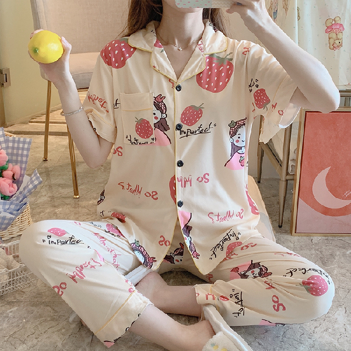 Bộ Đồ Ngủ Ngắn Tay Phong Cách Hàn Quốc Dành Cho Nữ