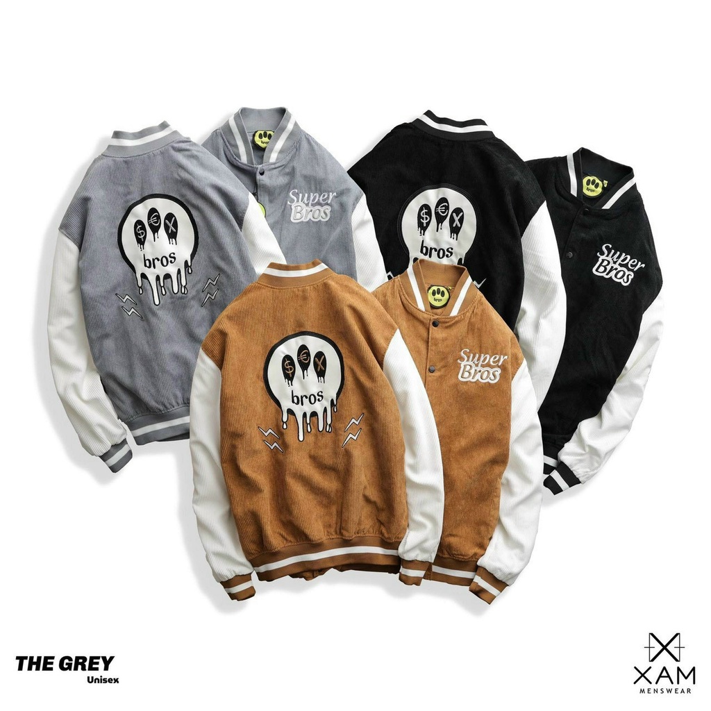 Áo Varsity Jacket áo khoác bomber chất nhung tăm cổ bẻ nam nữ khoác ngoài dày dặn form rộng unisex - AQ STORE