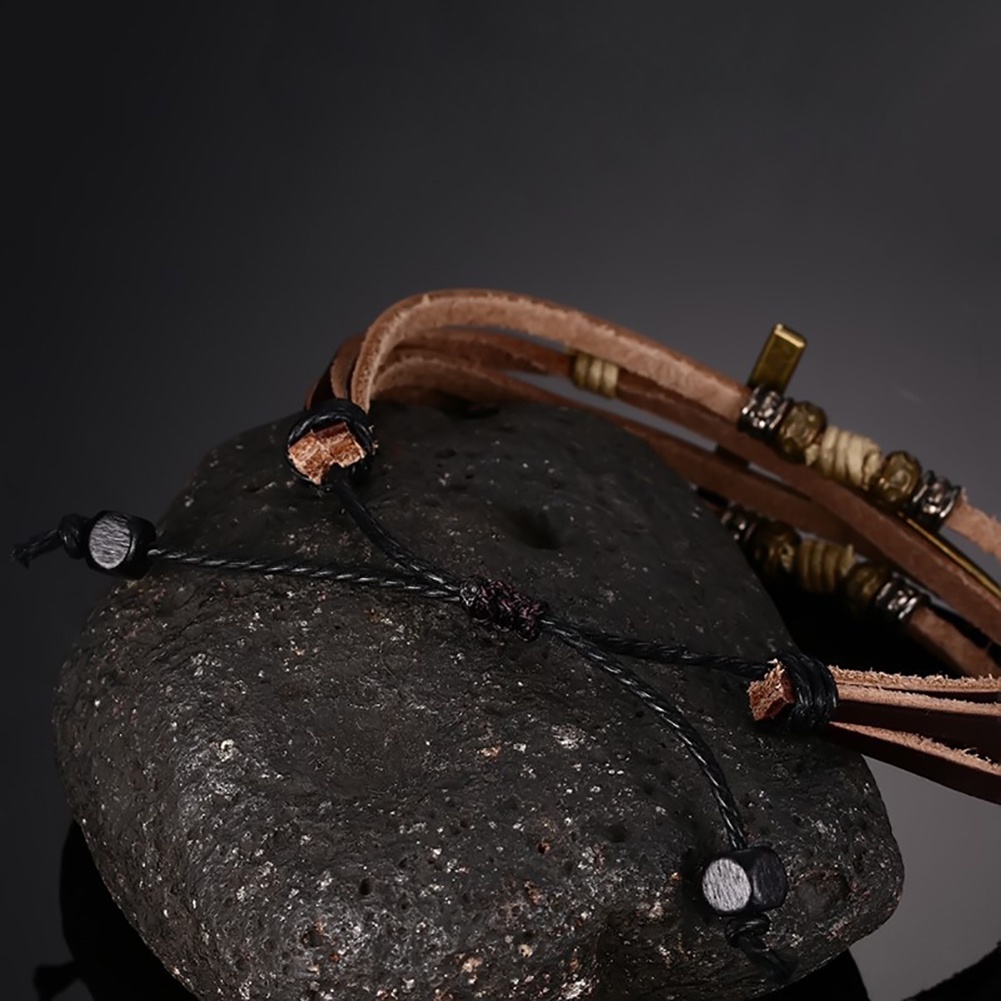 Vòng Tay Giả Da Mặt Thánh Giá Có Thể Điều Chỉnh Kích Cỡ