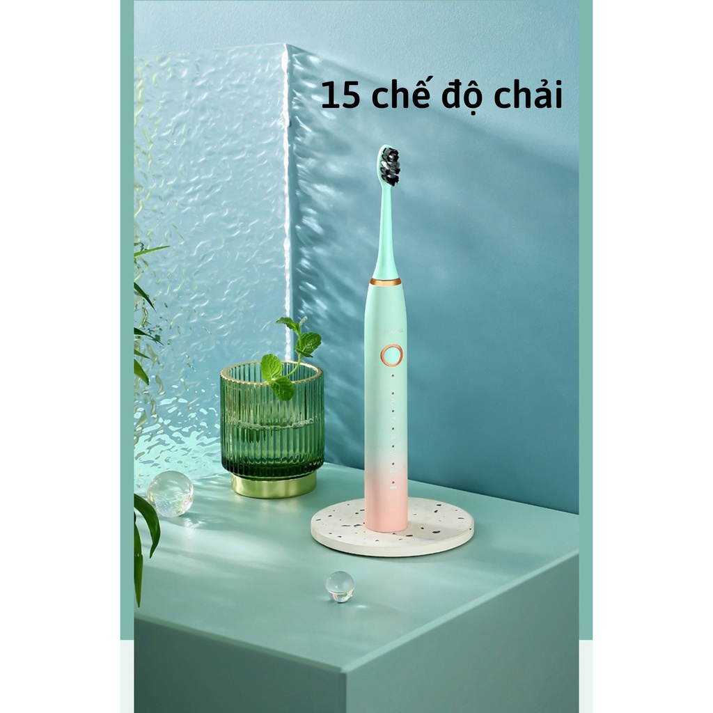 Bàn Chải Điện Tự Động 5 in 1 Cao Cấp JIALAIYA X100 Tẩy Trắng Răng Máy Đánh Răng Lông Mềm Cho Bé Tặng 5 Đầu Bàn Chải Điện