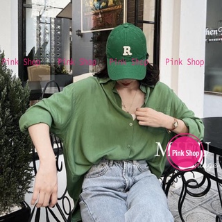 Áo sơ mi túi chất đũi mát màu xanh lá hot trend đuôi tôm form rộng
