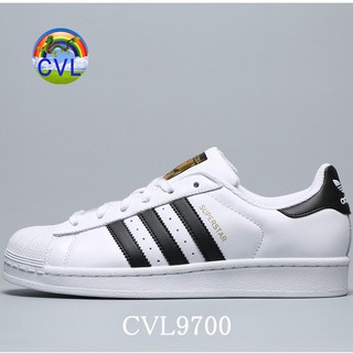 New (2019 Mới) Adidas Superstar Adi Clover Vỏ đầu đen Và Trắng Tiêu Chuẩn Giày Vàng C77124 Tem Vàng Đế Xanh Siêu Mềm
