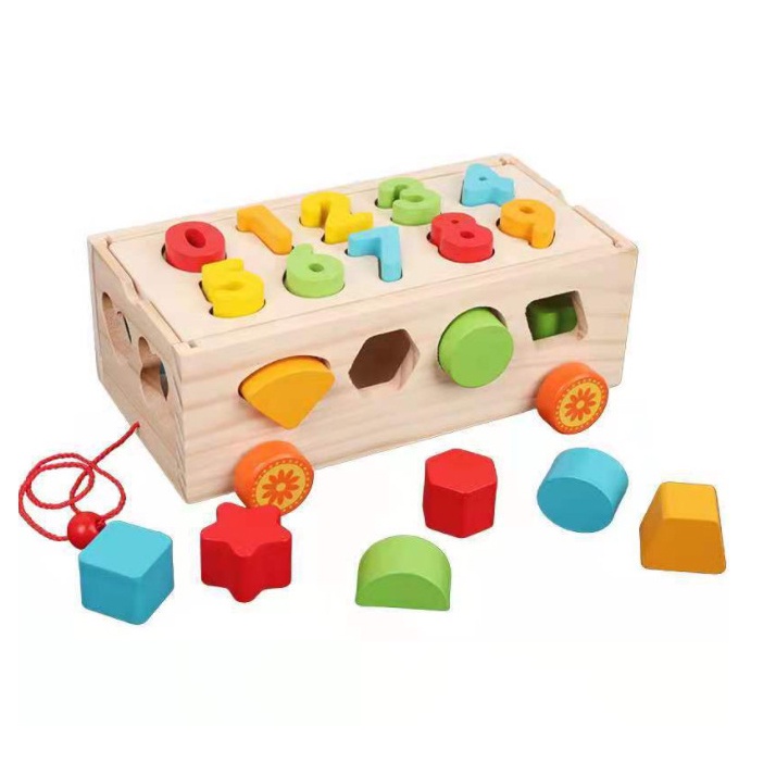 Đồ chơi xe kéo thả hình khối, chữ số bằng gỗ cho bé Đồ chơi thông minh Bapkids