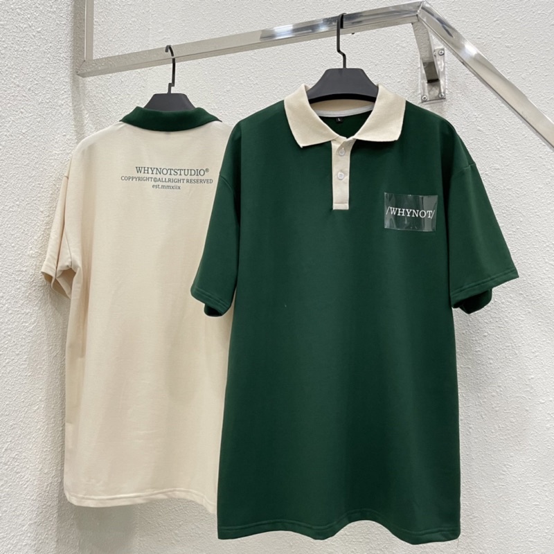 Áo polo nam nữ phối cổ in Why Not trước sau