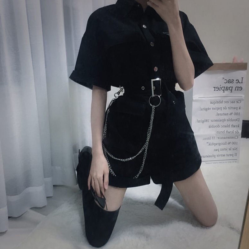 Handsome jumpsuit women's summer 2021 new black slim high-waist short-sleeved jumpsuit wide-leg shorts suit