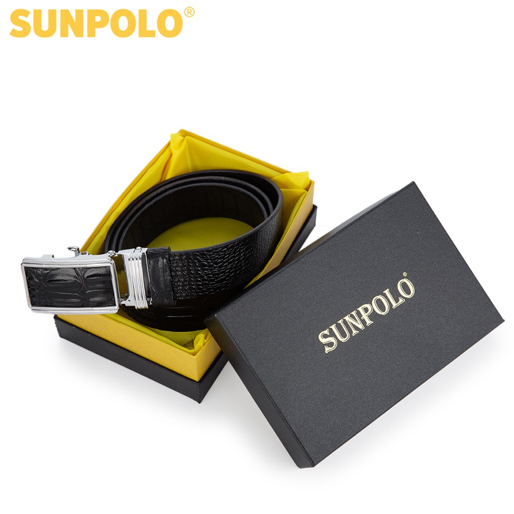 Thắt Lưng Nam Da Bò Khóa Cài Cao Cấp SUNPOLO Đen - BSAL02