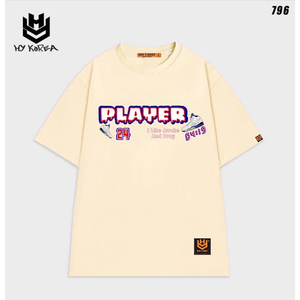 Áo phông unisex nam nữ tay lỡ HY KOREA form rộng PLAYER 796