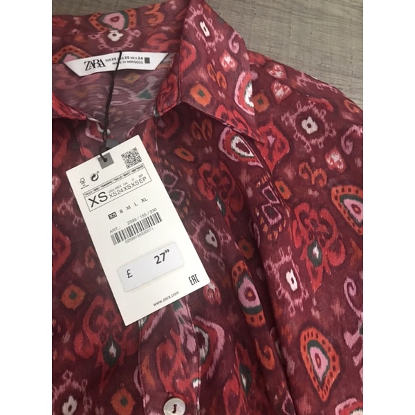 Áo sơmi voan đỏ ZARA Auth new tag S