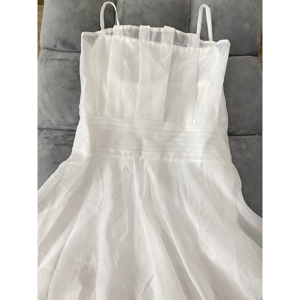 [có ảnh thật]Đầm nữ xếp li 2 dây  dáng xòe dự tiệc dạo phố xếp bèo ngực nhẹ nhàng màu trắng cực dễ thương [7 XẾP LY] | BigBuy360 - bigbuy360.vn