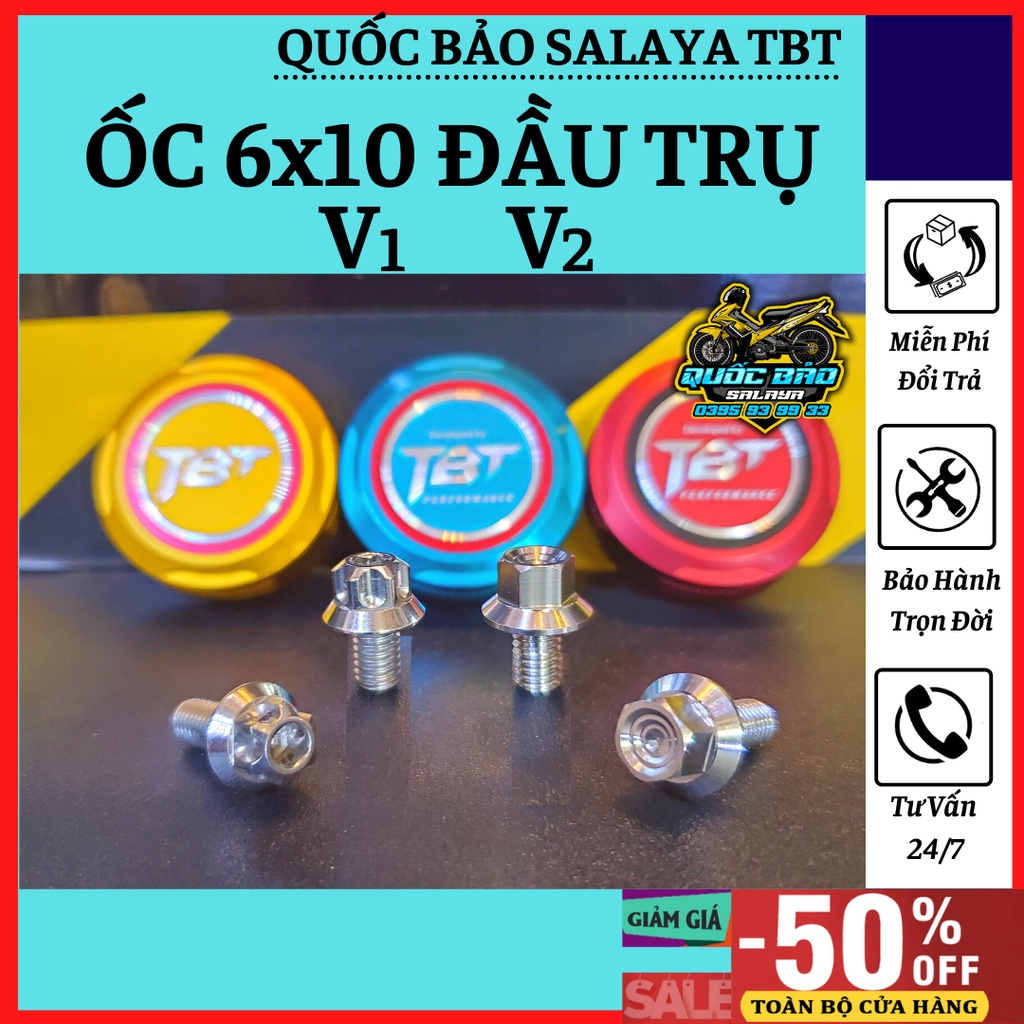 Ốc salaya 6x10 TBT v1 v2 lắp carte ốp pô che sên wave dream inox 304 bảo hành trọn đời
