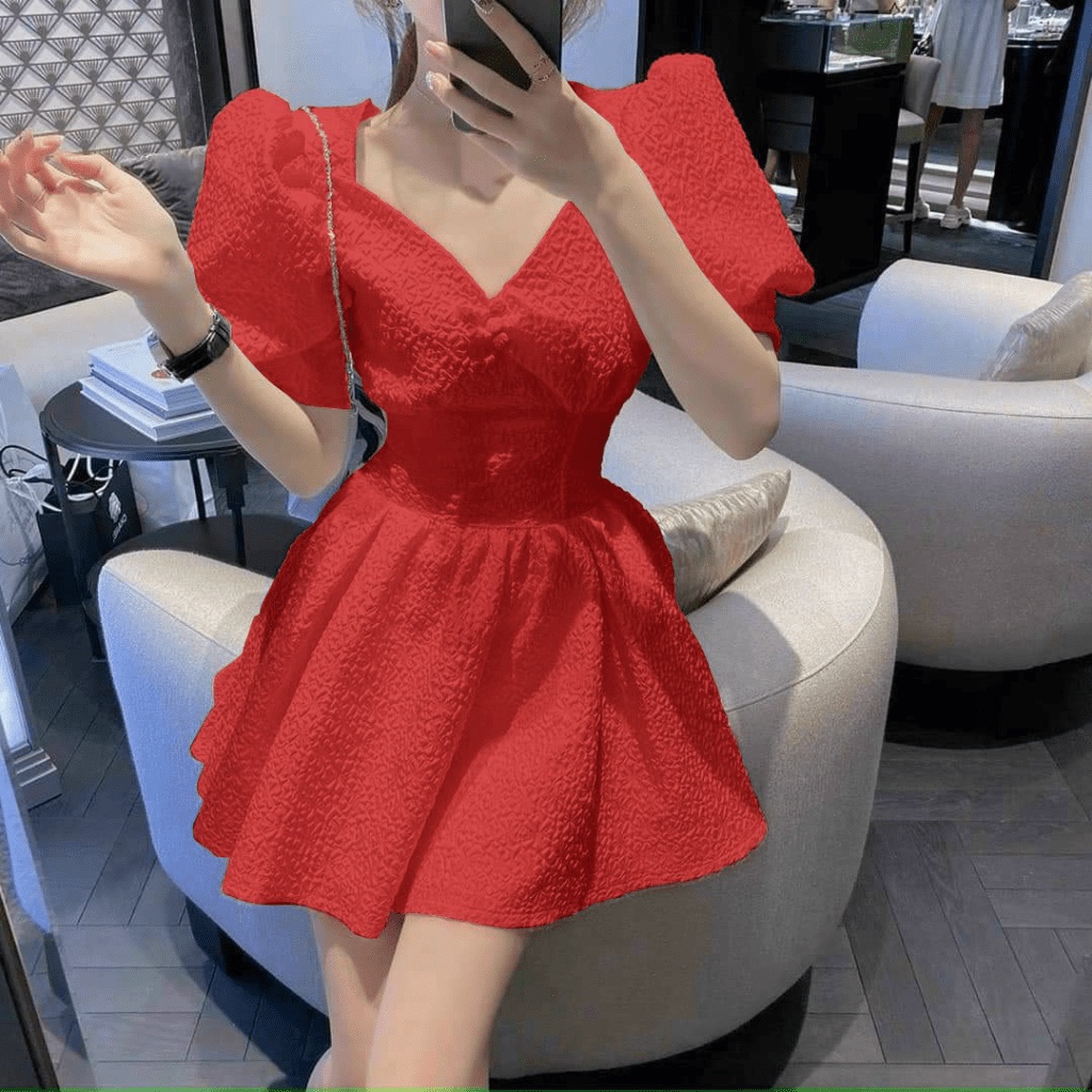 (MẪU MỚI) ĐẦM XÒE GẤM XỐP TAY BỒNG KÈM QUẦN CỰC HOT SANG CHẢNH PU HHP