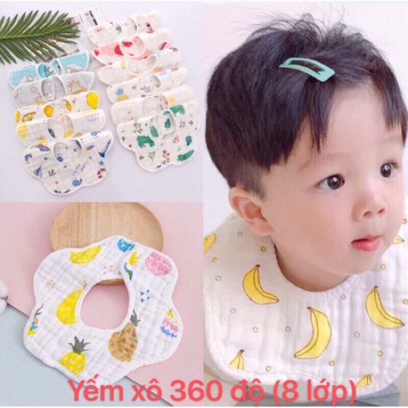 Yếm Xô Trắng Tròn Organic 8 Lớp Xoay 360 Độ Siêu Mềm Thấm Hút Cho Bé