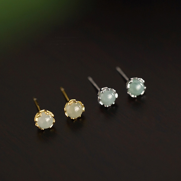 1 Đôi Bông Tai Tròn Màu Vàng Và Xanh Ngọc Bích Cỡ Nhỏ Cho Nữ