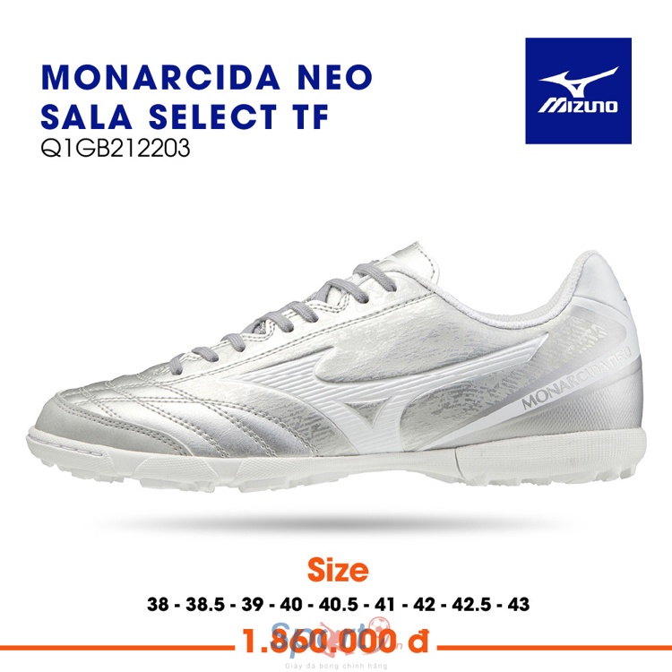 Mizuno Monarcida Neo Sala Select TF Q1GB212203 – Bạc Trắng