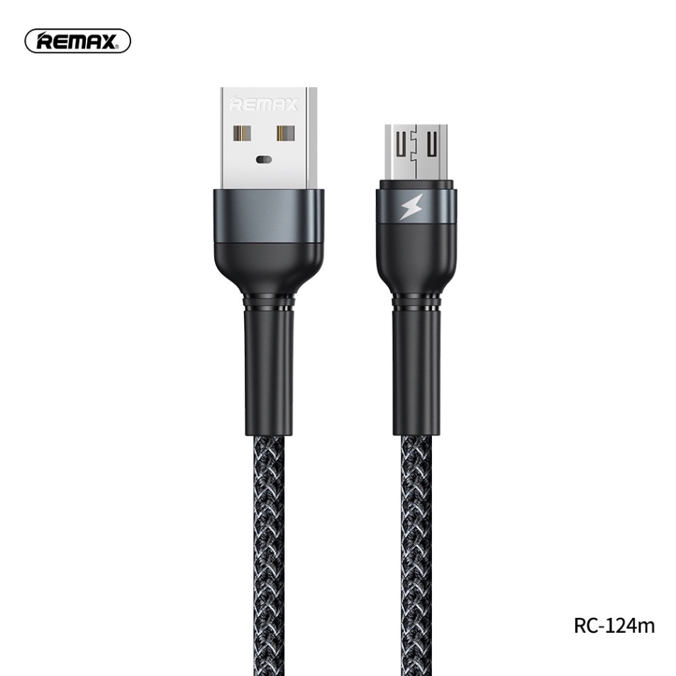 Cáp Sạc MicroUSB Chính Hãng Remax RC-124m Sạc Điện Thoại Có Cổng MicroUSB Dòng Sạc Tối Đa 2.4A Truyền Dữ Liệu Dài 1M