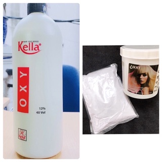 Combo Oxy trợ nhuộm tóc kella 12% 1000ml- Bột tẩy tím boyi siêu mịn 500g