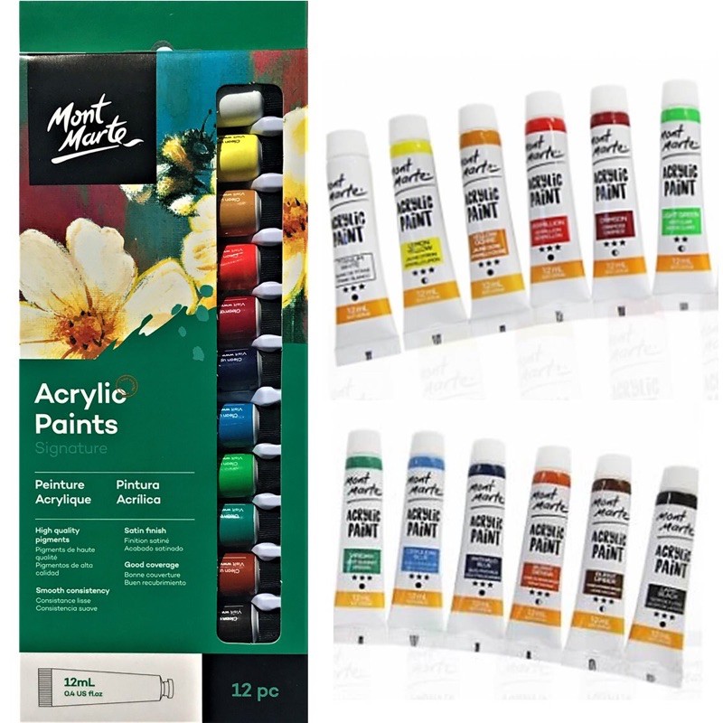 Màu Acrylic Mont Marte hộp bộ 12 18 và 24 màu tuýp 12ml