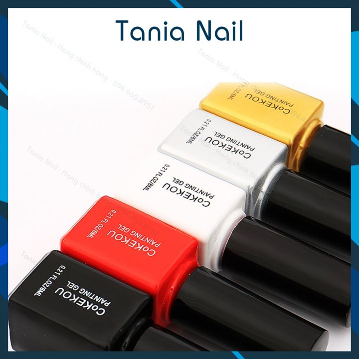 Gel Cọ Nét Đen Đỏ Nhũ Vàng Nhũ Bạc Trắng Chai 12ml COKEKOU