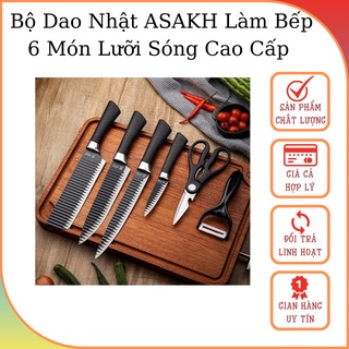 Bộ dao nhật asakh làm bếp 6 món lưỡi sóng cao cấp