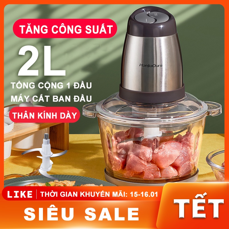 Máy xay thịt, 2L, lưỡi đôi bằng thép không gỉ, được sử dụng để trộn và cắt nhỏ BH 6 tháng