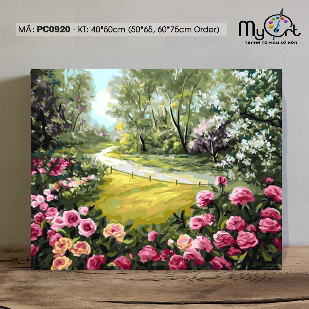 Tranh tự tô màu theo số sơn dầu số hóa Myart - Tranh phong cảnh vườn hoa  trong rừng mùa xuân PC0920 | Shopee Việt Nam