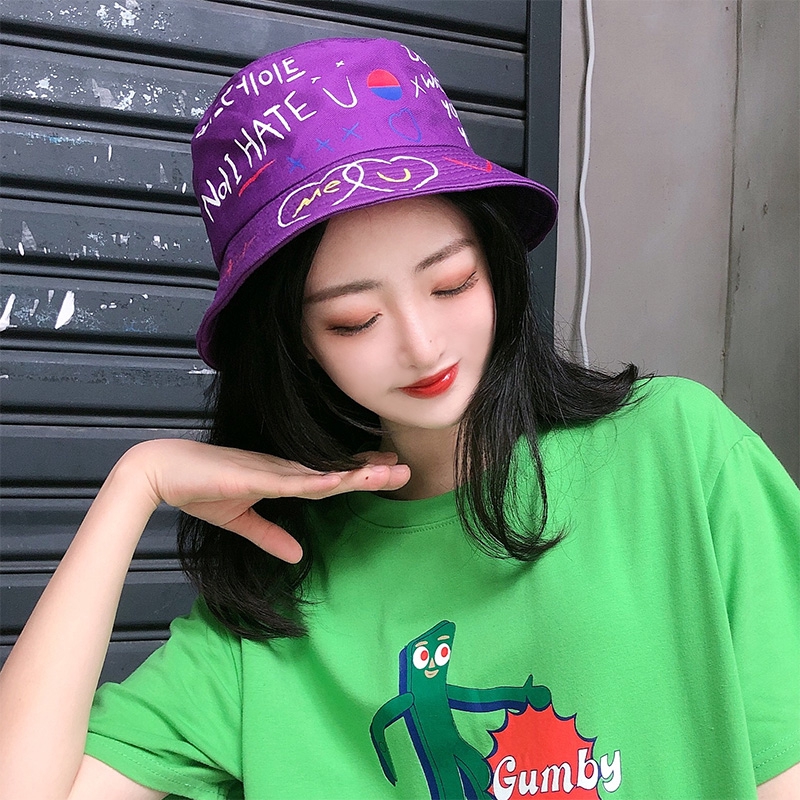 Nón Bucket Che Nắng Mùa Hè In Họa Tiết Graffiti Phong Cách Hàn Quốc Hợp Thời Trang Dễ Phối Đồ Cho Nữ
