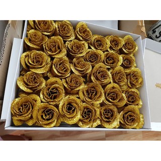 Hoa nhũ kim tuyến 30 bông xanh và vàng