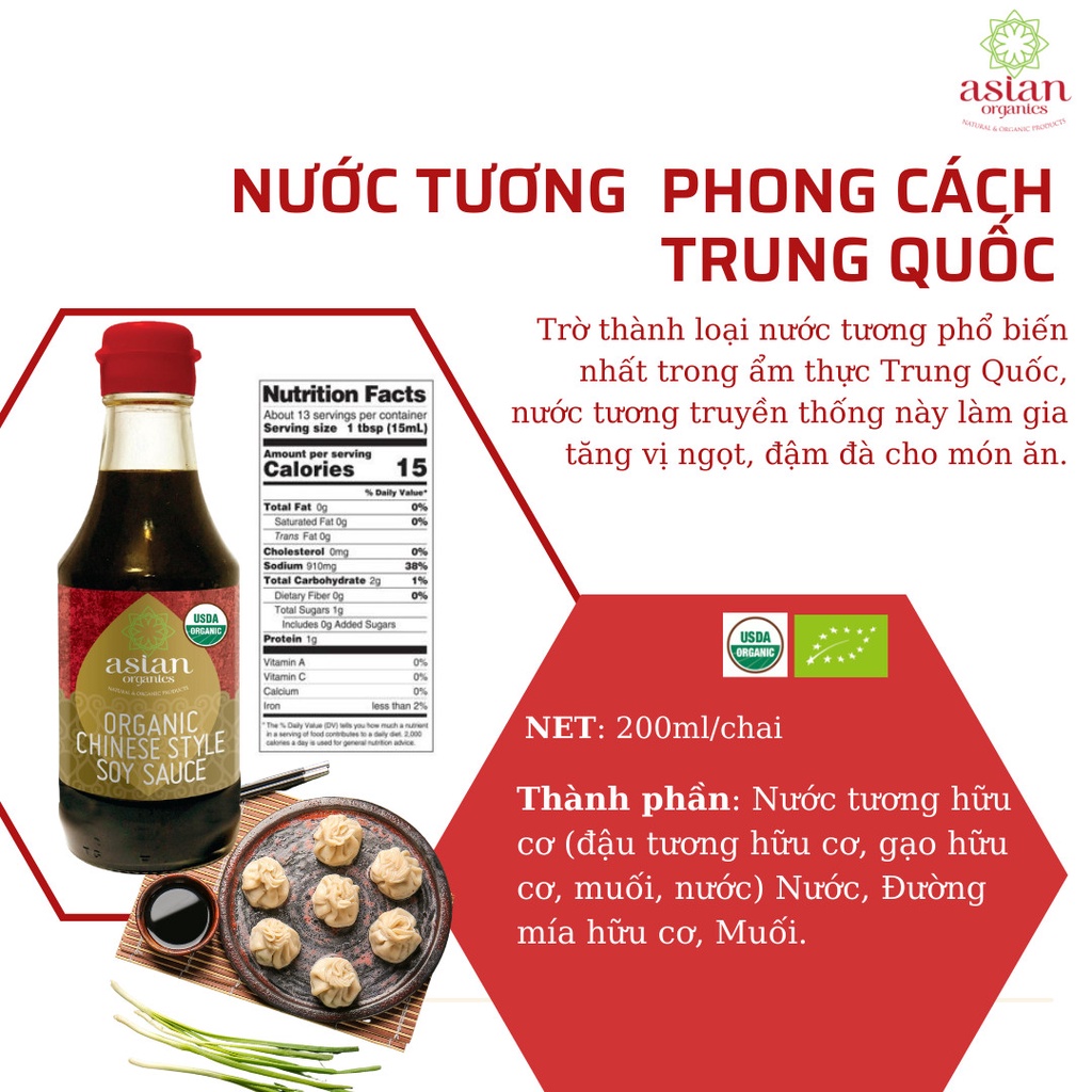 Nước tương đậu nành hữu cơ (phong cách Trung Quốc) 200ml - Asian Organics