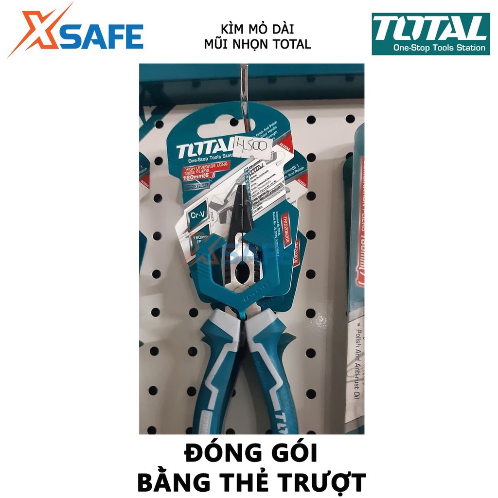 Kìm mũi nhọn mỏ dài cao cấp TOTAL Kềm bấm 2 kích thước 6-8 inch, chất liệu bằng thép CR-V, đen bóng, tiết kiệm 30% sức