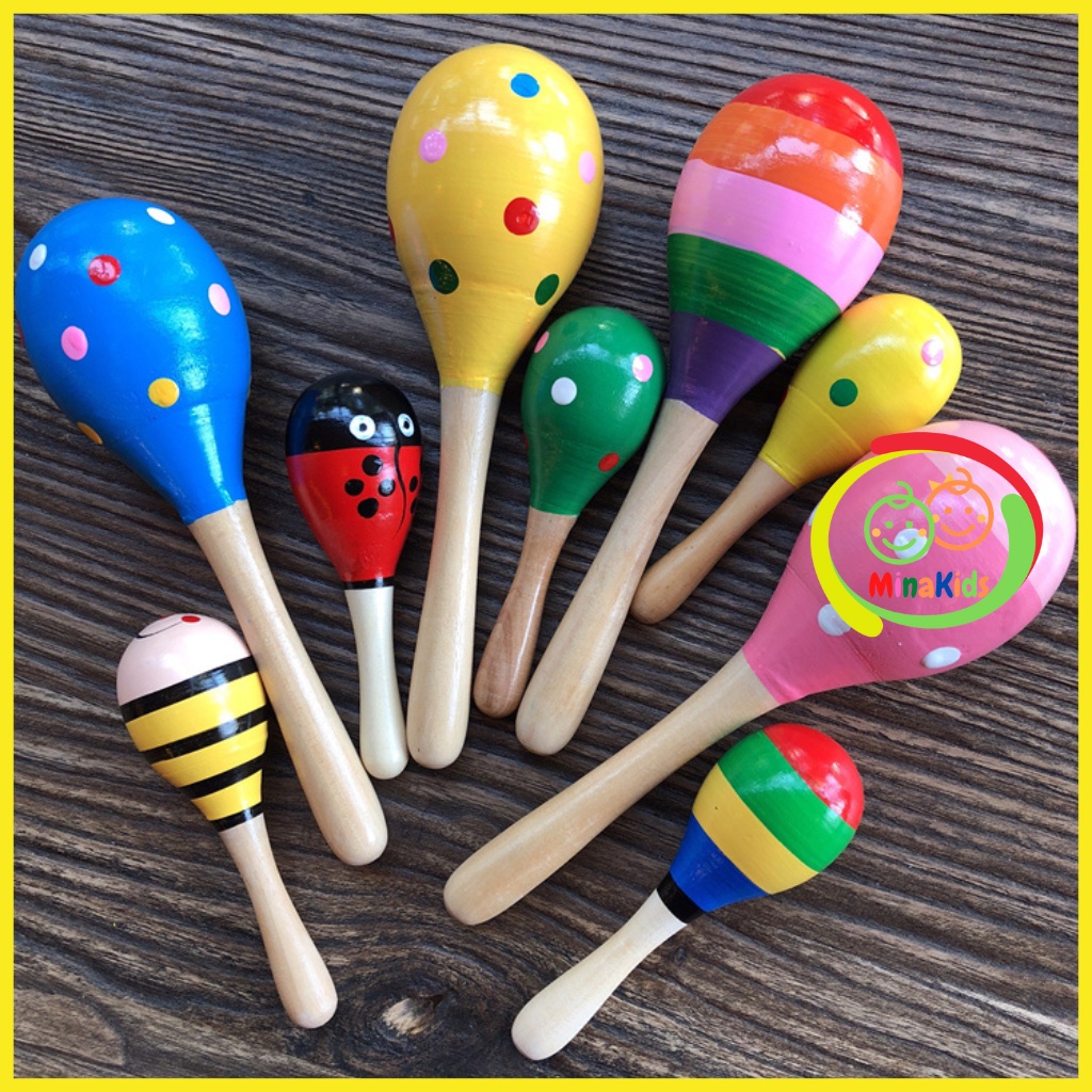 Lục Lạc Gỗ Đầu Tròn Cho Bé Loại To Xúc Xắc Gỗ Nhiều Màu Sắc Dễ Thương An Toàn LL16