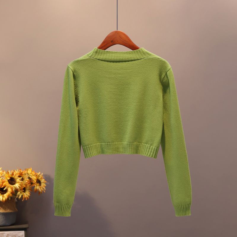 Áo Khoác Cardigan Ngắn Cổ Chữ V Màu Xanh Lá Phong Cách Hàn Quốc Thời Trang Xuân Thu Dành Cho Nữ | BigBuy360 - bigbuy360.vn