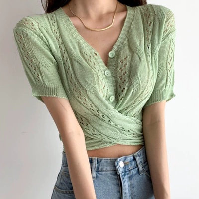 SUXI Áo Dệt Kim Tay Ngắn Dáng Ôm Màu Sắc Đơn Giản Phong Cách Hàn Quốc Thời Trang Cho Nữ