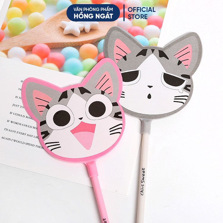 Bút bi cute hình quạt mèo, bút bi nước mực gel đen ngòi 0.5mm nhiều màu dễ thương đồ dùng học tập B08