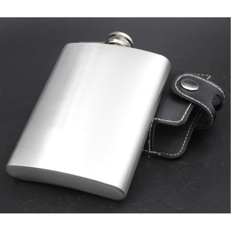 Bình inox đựng rươu Hip Flask 250ml kèm bao da