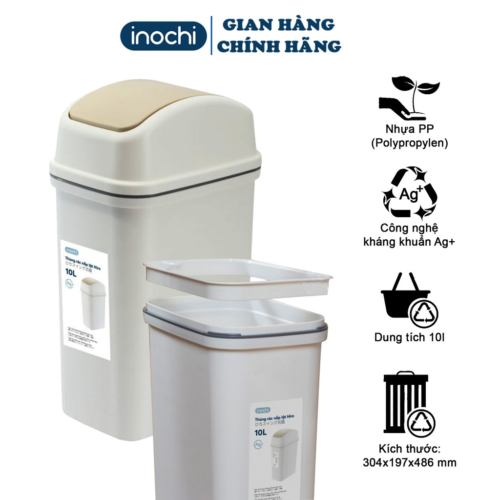 Thùng Rác -Thông Minh Nhựa Nắp Lật Inochi 10 Lít Rất Đẹp Làm Sọt Rác Văn Phòng Khách Sạn Gia Đình THRNL10L