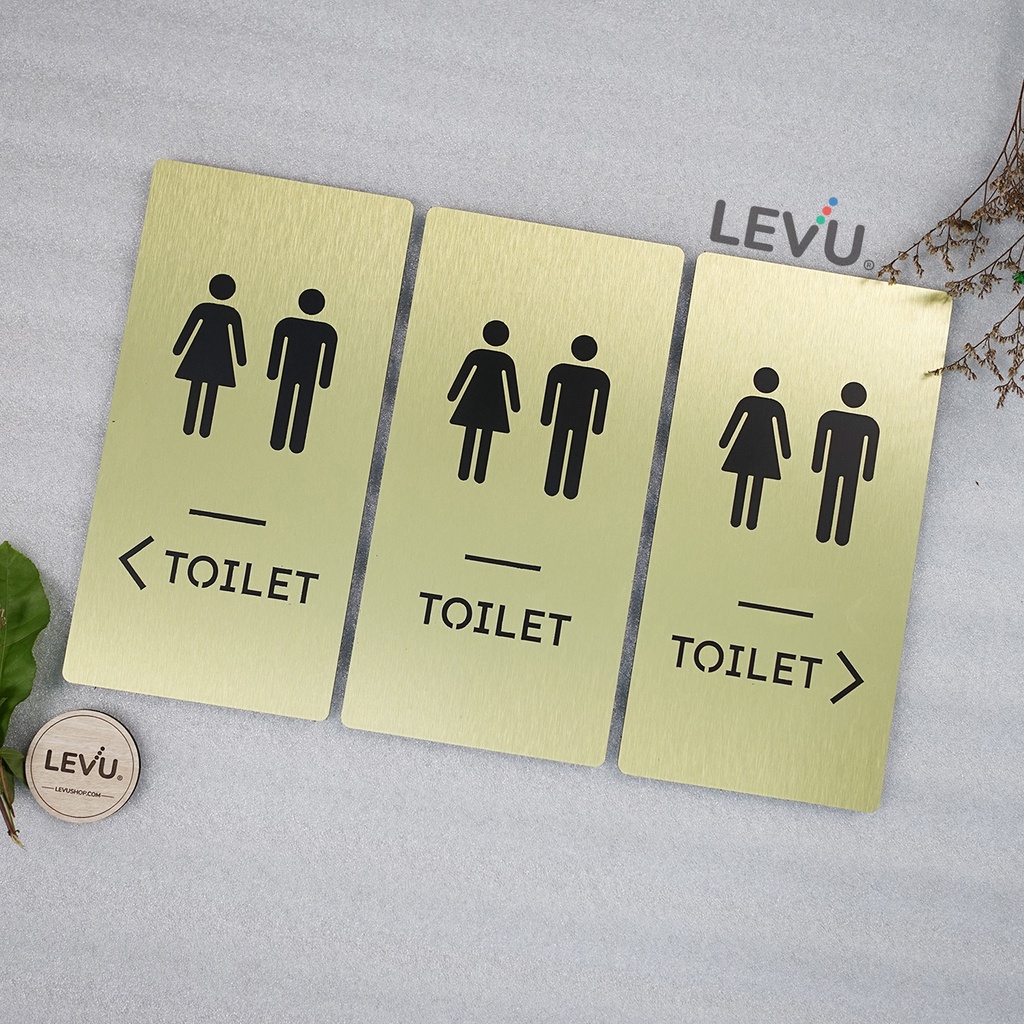 Bảng toilet bằng nhôm aluminium xước chỉ dẫn hướng nhà vệ sinh LEVU-ALU08