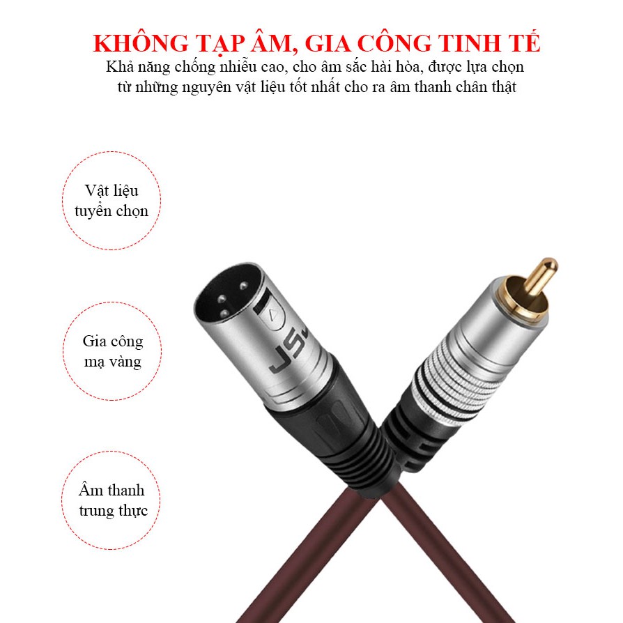 Dây canon xlr đực ra đầu bông sen cái JSJ 606E dài 1m dễ dàng co giãn đầu nối được gia công mạ vàng