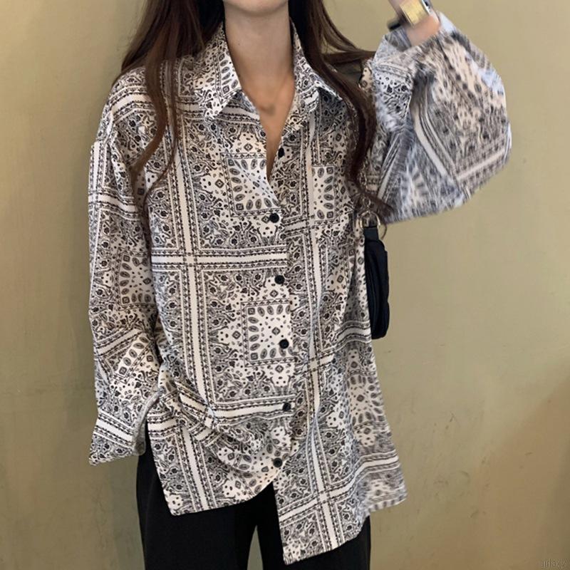 Áo sơ mi nữ tay dài dáng rộng phong cách thời trang Hàn Quốc