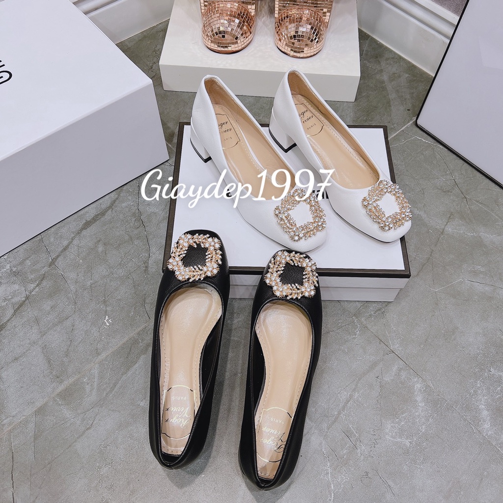 Giày cao gót nữ 3 phân hàng cao cấp, gót vuông chất xịn đính đá siêu sang hàng xuất khẩu - mã HH1